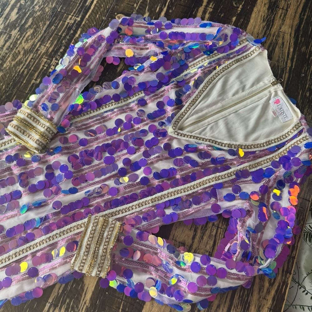 L’ATISTE - Purple Sequin & Gold Dress - SMALL - Picture 5 of 16